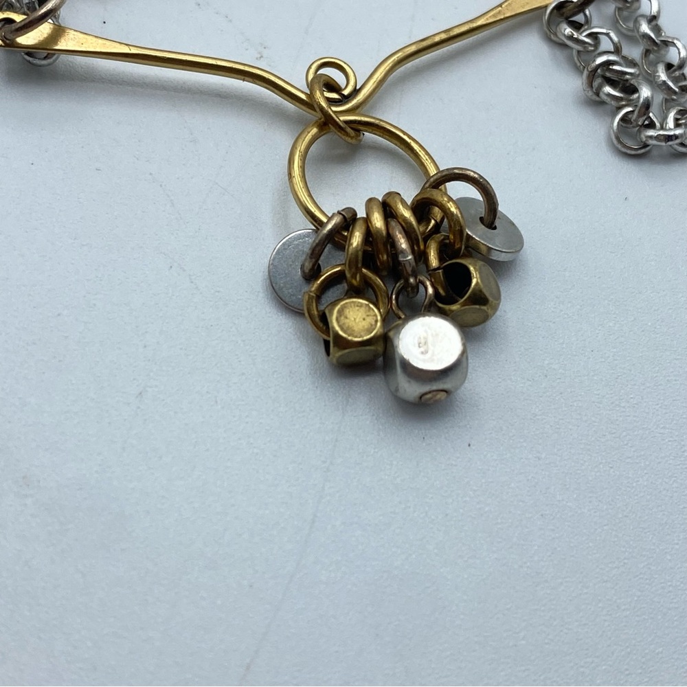 Marjorie Baer SF Mixed Metal Modernist Station Pendant Chain Necklace Artisan - Picture 4 of 5